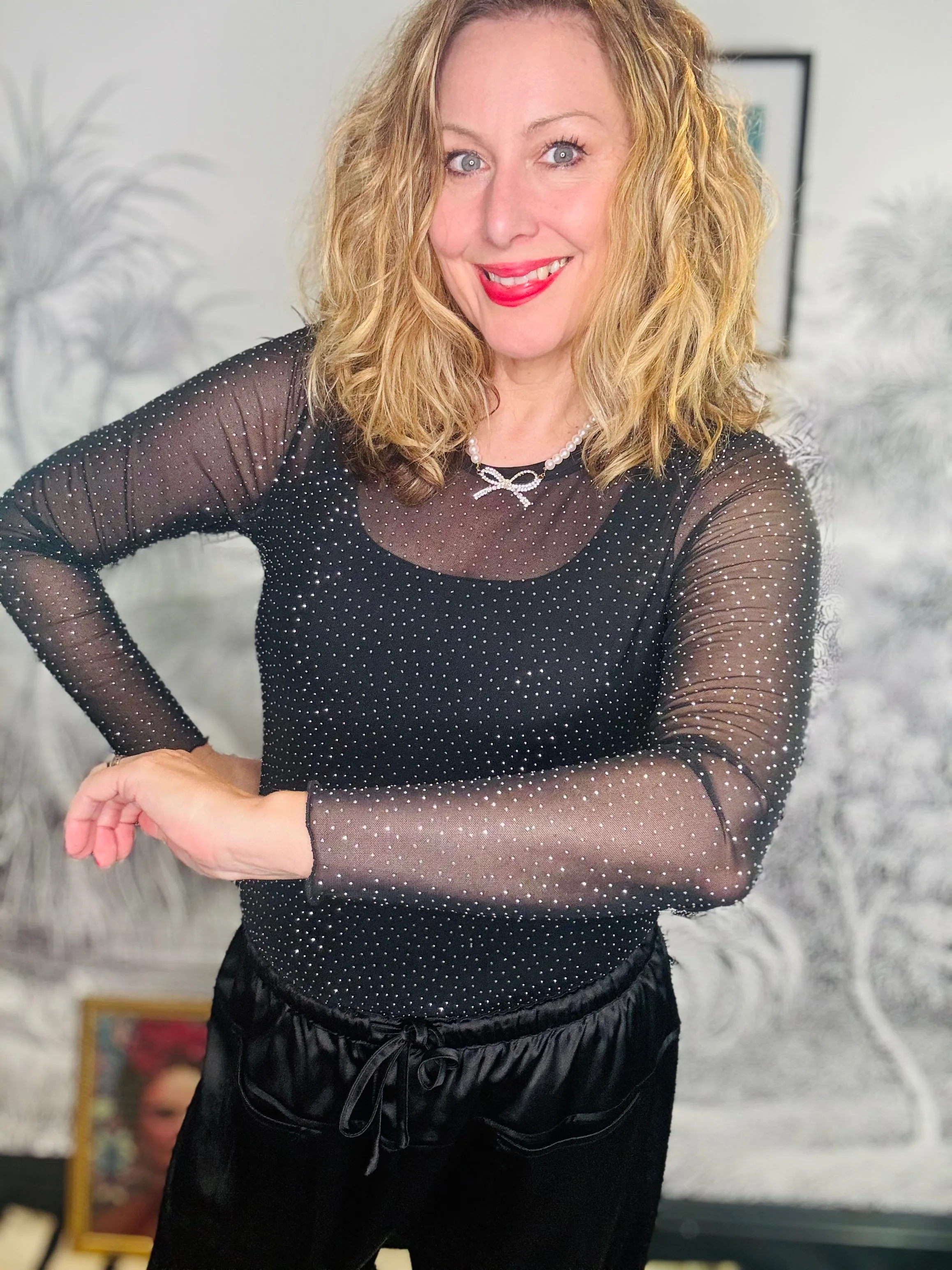 Alexis Mesh Top with Sparkle Stones