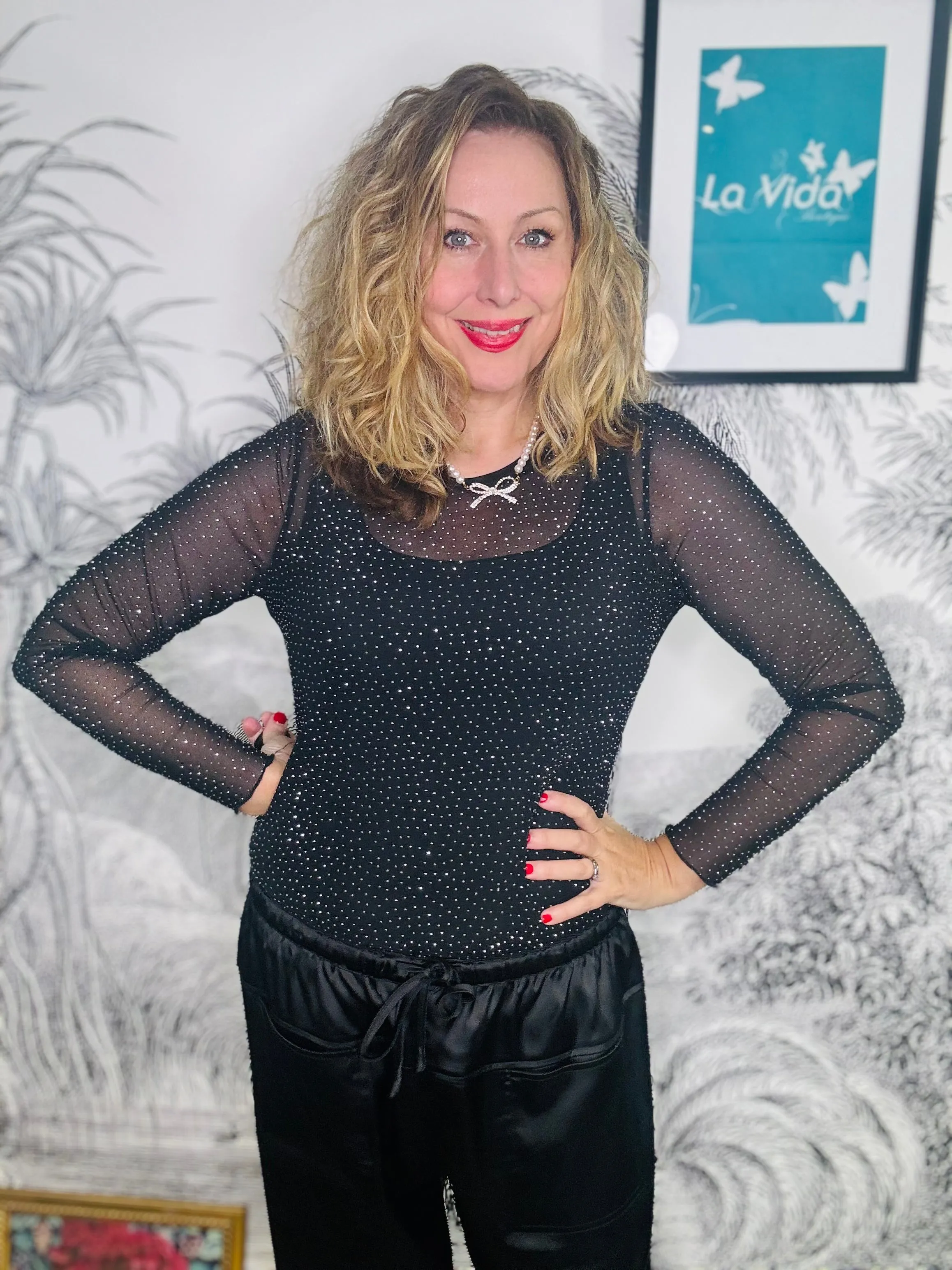Alexis Mesh Top with Sparkle Stones