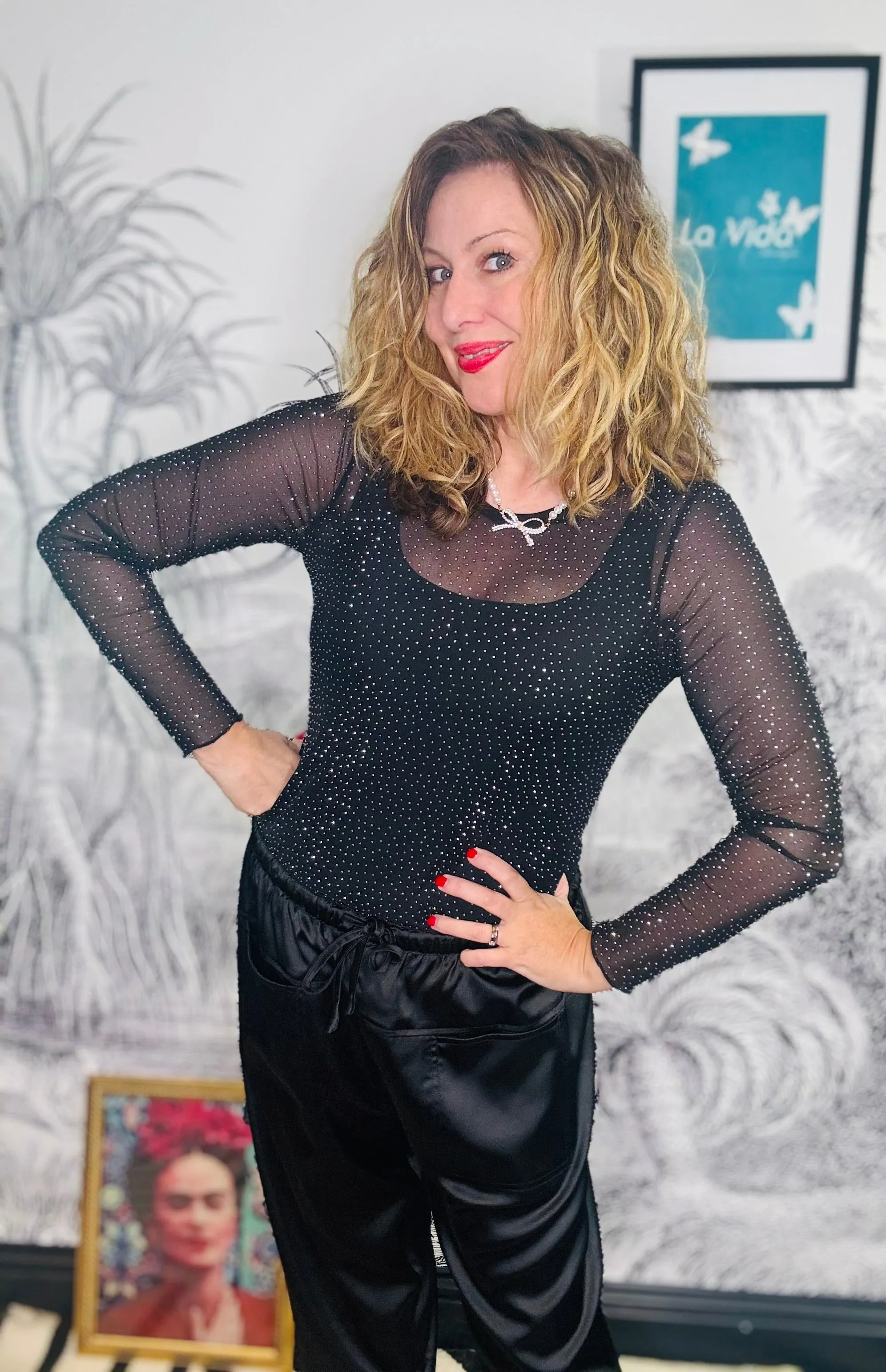 Alexis Mesh Top with Sparkle Stones