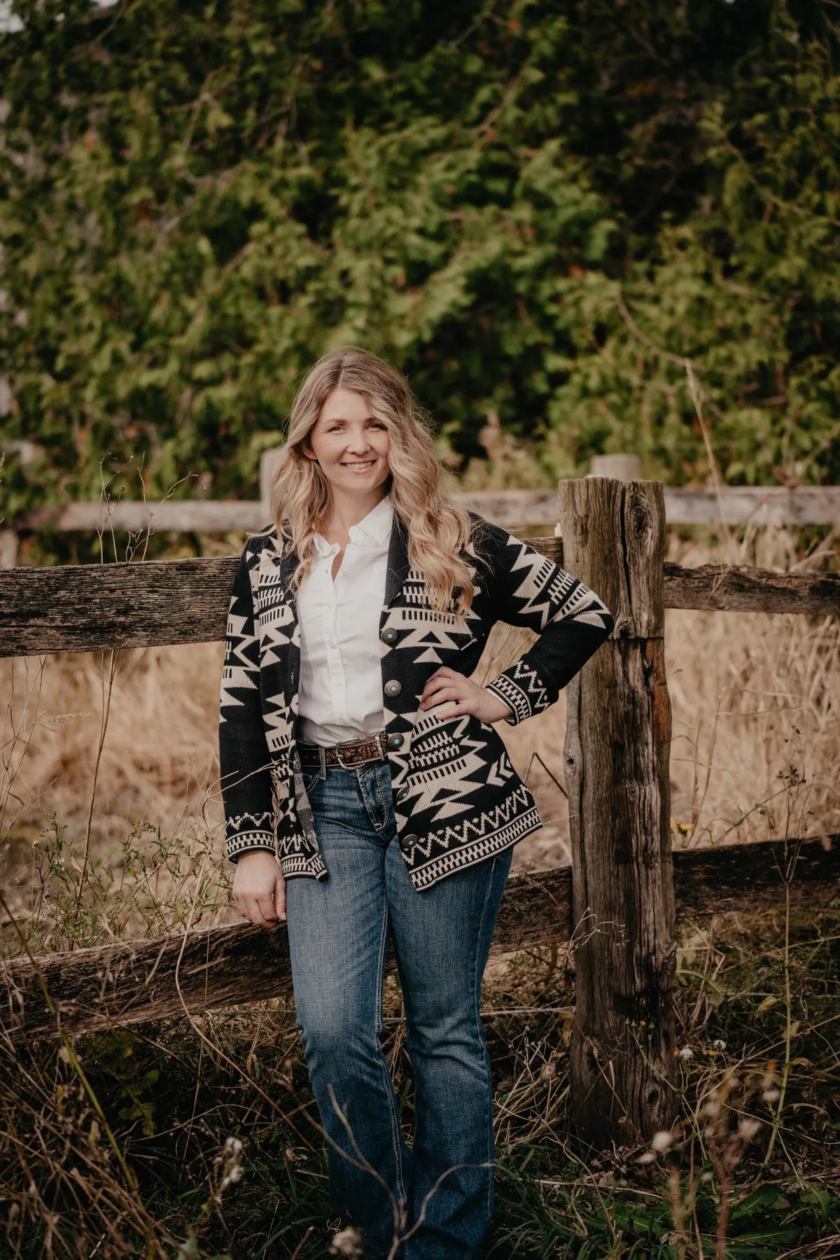 'Bandera' Black and Ivory Aztec Cardigan (S-XXL)
