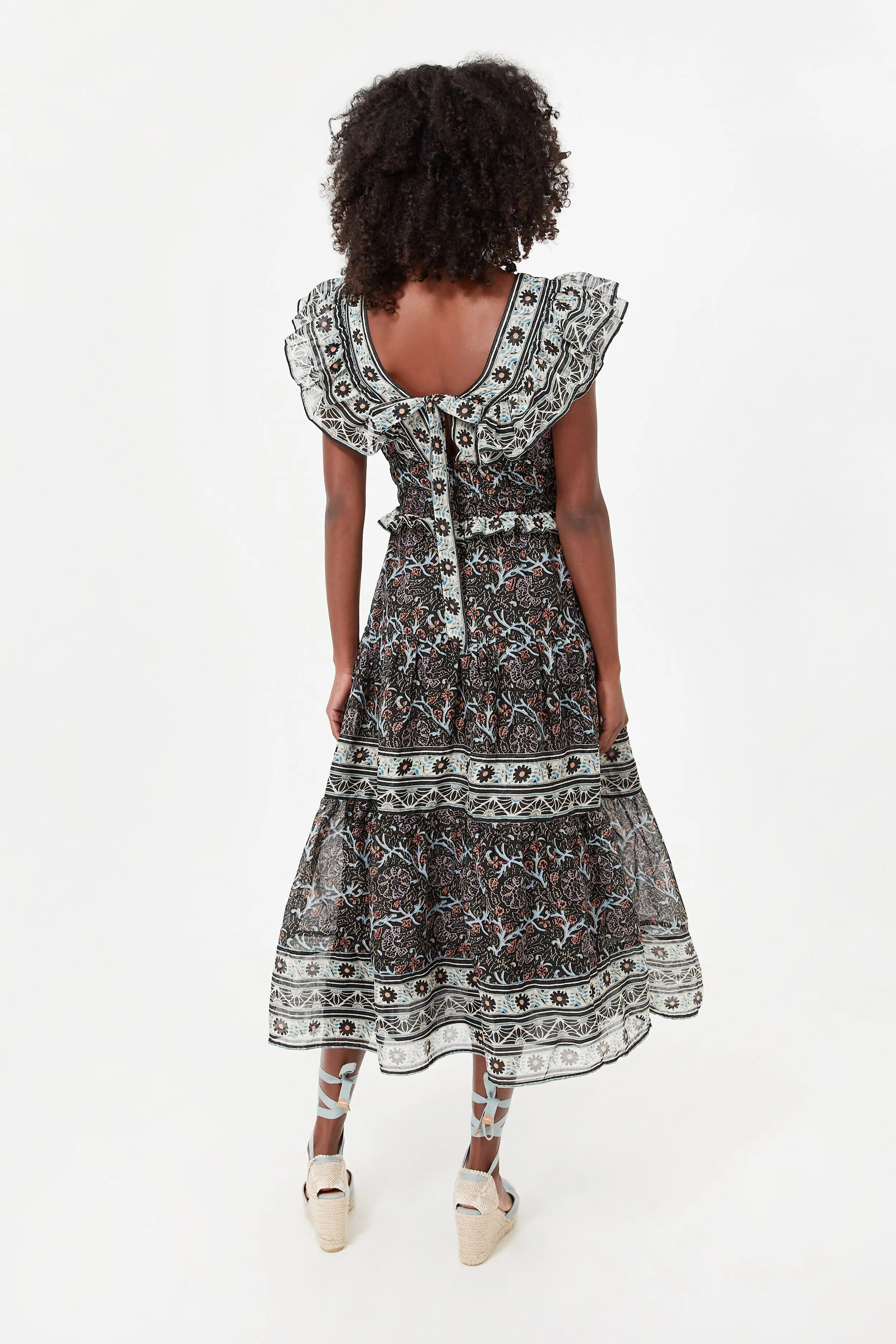 Black Marlee Print Flutter Sleeve Dress
