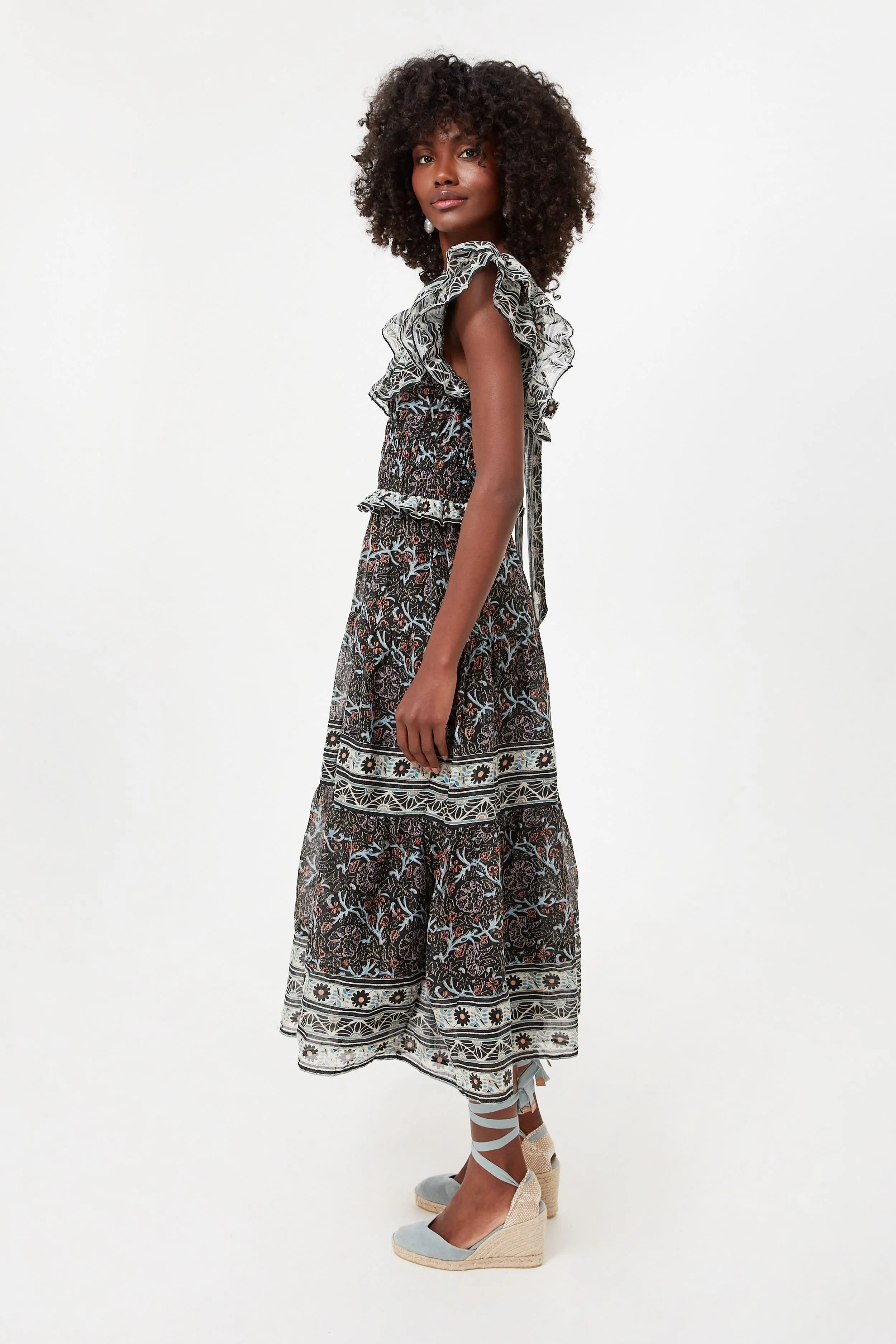 Black Marlee Print Flutter Sleeve Dress