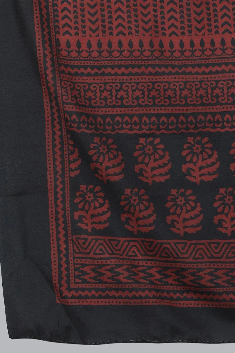 Black Polyester Ethnic Motifs Straight Suit Set
