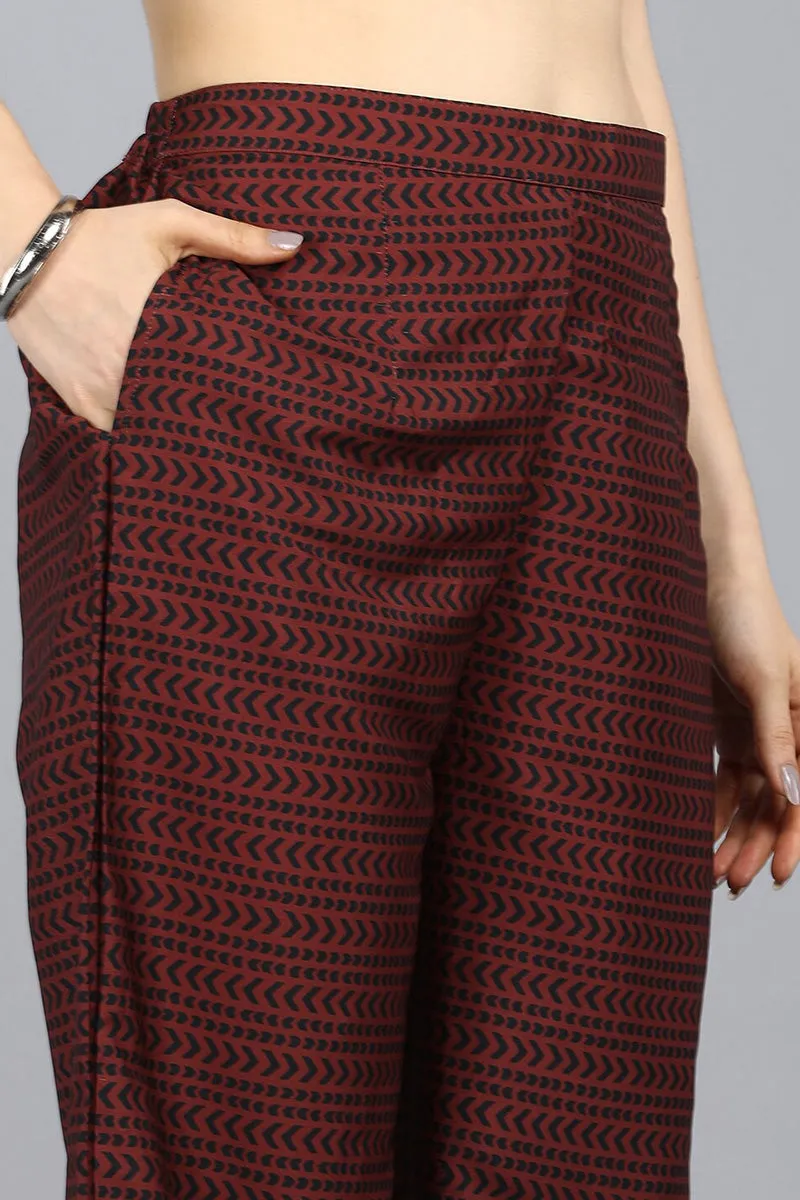 Black Polyester Ethnic Motifs Straight Suit Set