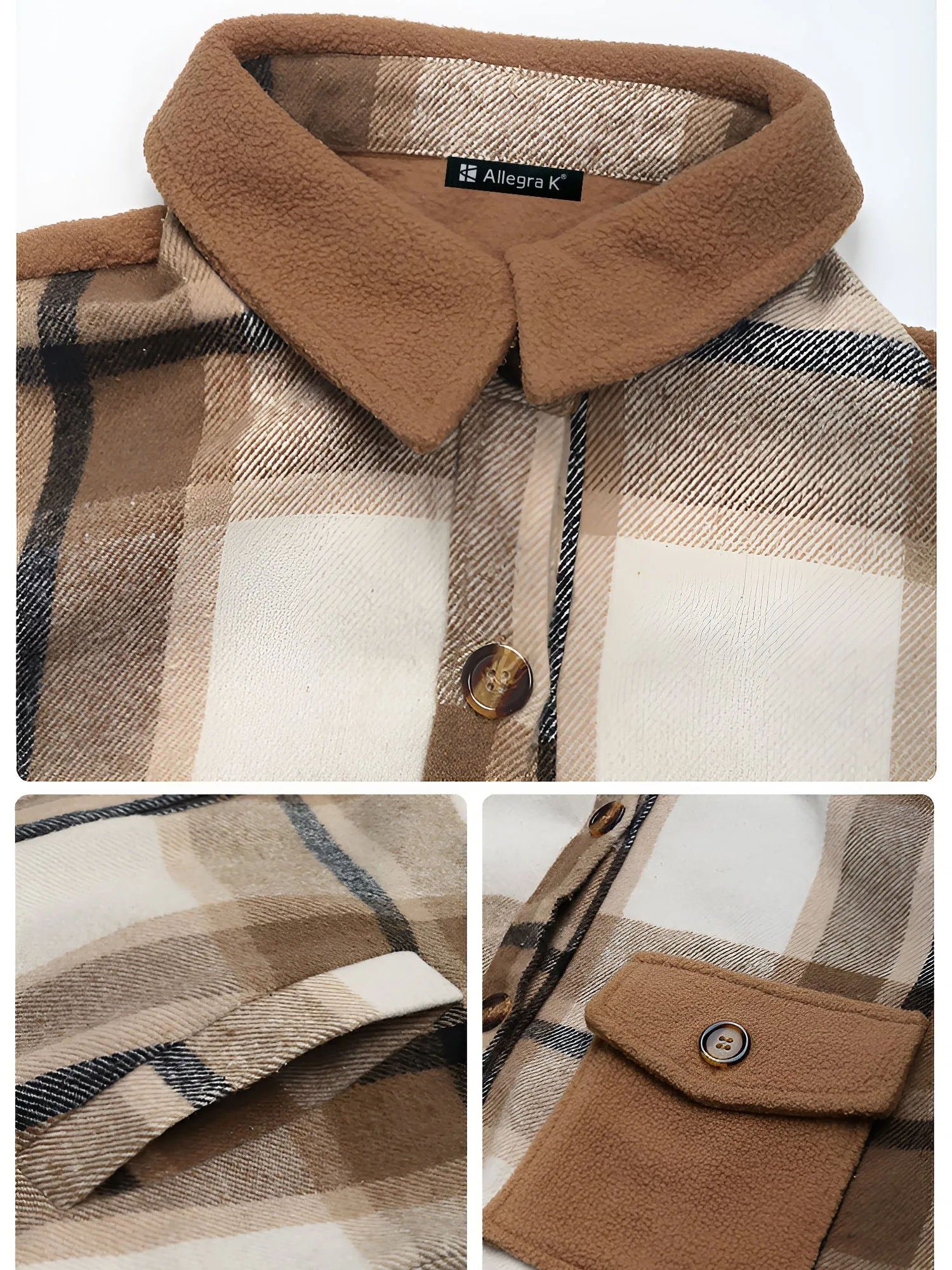 Brushed Long Sleeves Plaid Shacket Shirt Jacket