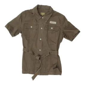 Calvin Klein Womens Khaki Green Short Sleeve Shirt Jacket | Belted Shacket VTG