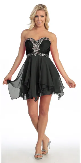 Celavie 3005S Short A-Line Dress Sweetheart Rhinestone Empire
