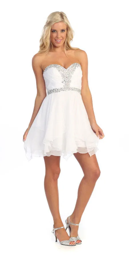 Celavie 3005S Short A-Line Dress Sweetheart Rhinestone Empire