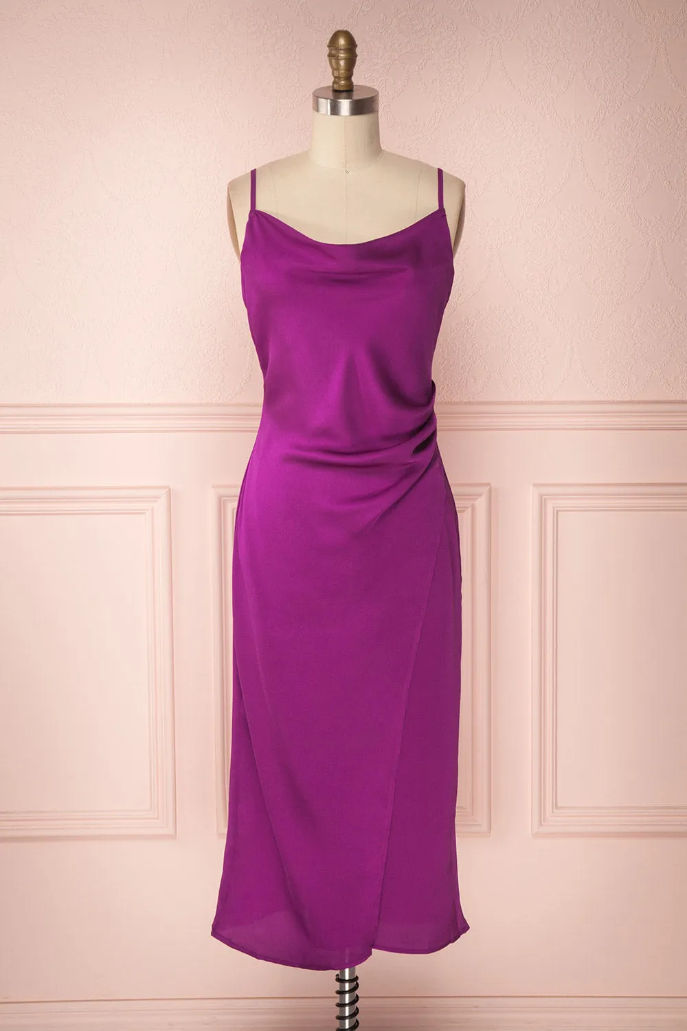Chloe Fuchsia | Cowl Neck Satin Slip Dress
