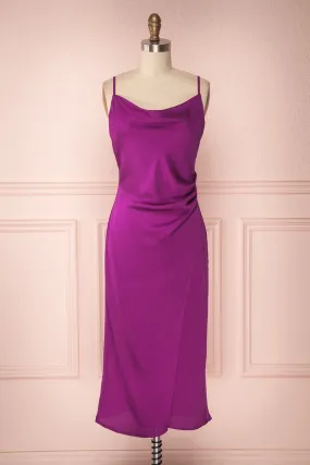 Chloe Fuchsia | Cowl Neck Satin Slip Dress