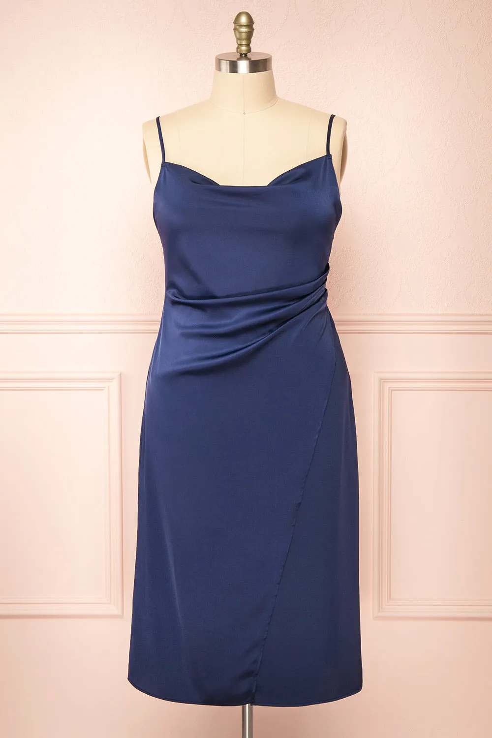 Chloe Navy | Cowl Neck Satin Slip Dress