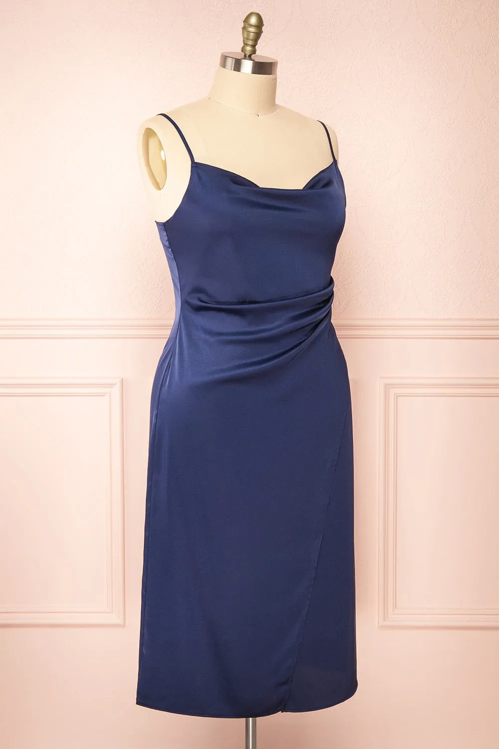 Chloe Navy | Cowl Neck Satin Slip Dress