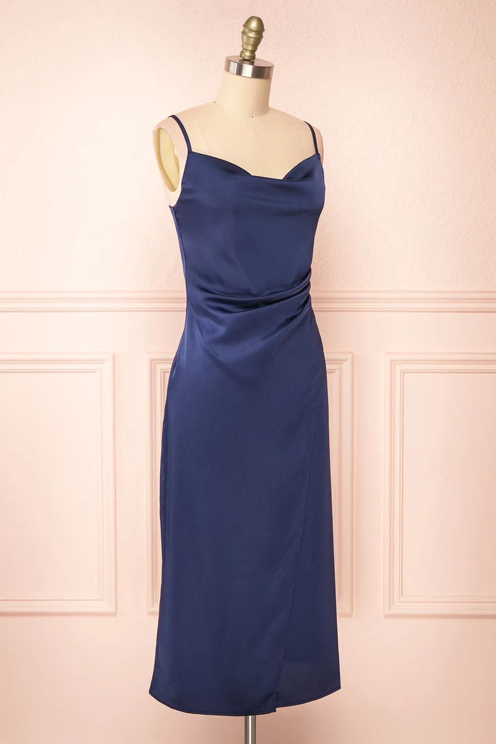 Chloe Navy | Cowl Neck Satin Slip Dress