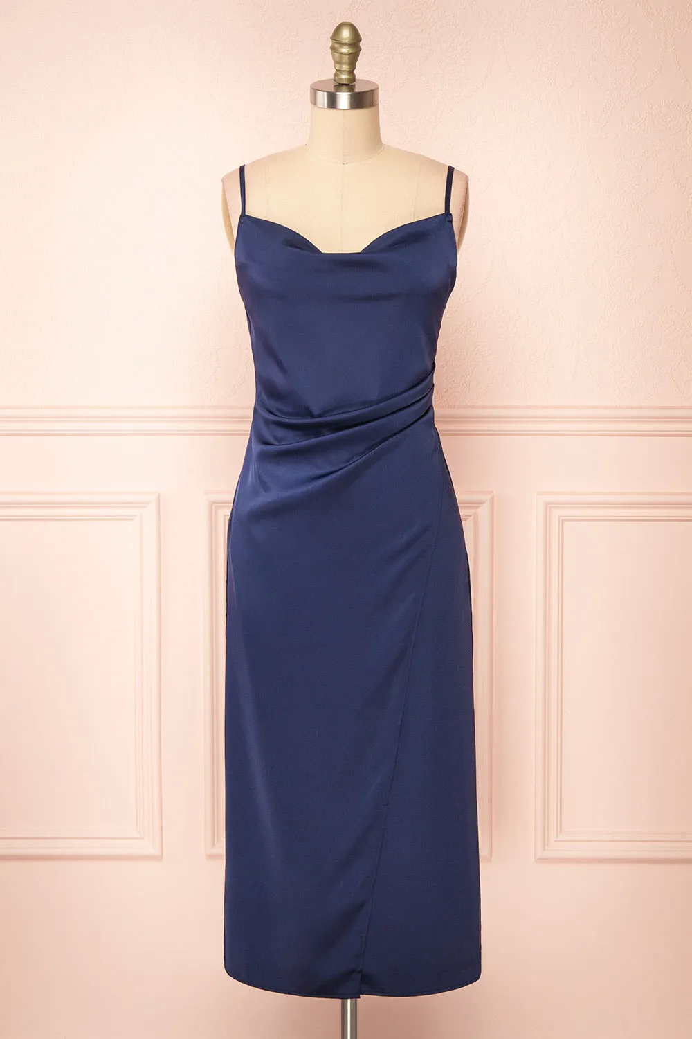 Chloe Navy | Cowl Neck Satin Slip Dress