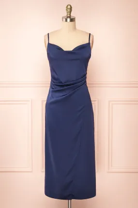 Chloe Navy | Cowl Neck Satin Slip Dress