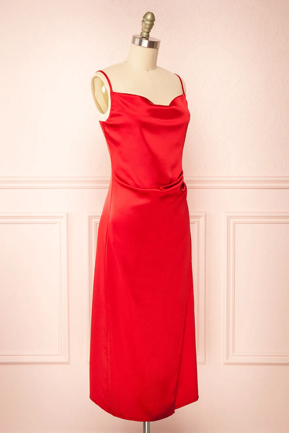 Chloe Red | Cowl Neck Satin Slip Dress
