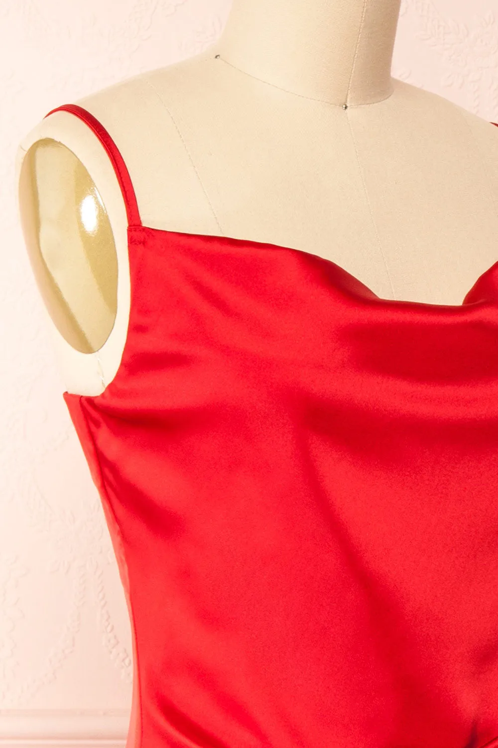 Chloe Red | Cowl Neck Satin Slip Dress
