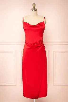 Chloe Red | Cowl Neck Satin Slip Dress