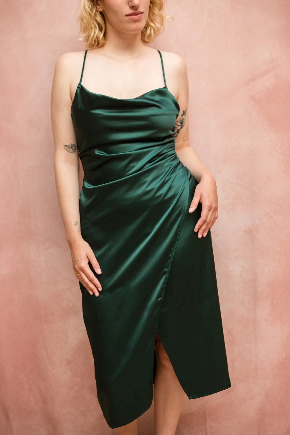 Chloe Wine | Cowl Neck Satin Slip Dress