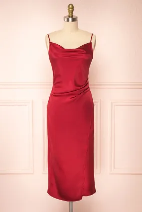 Chloe Wine | Cowl Neck Satin Slip Dress