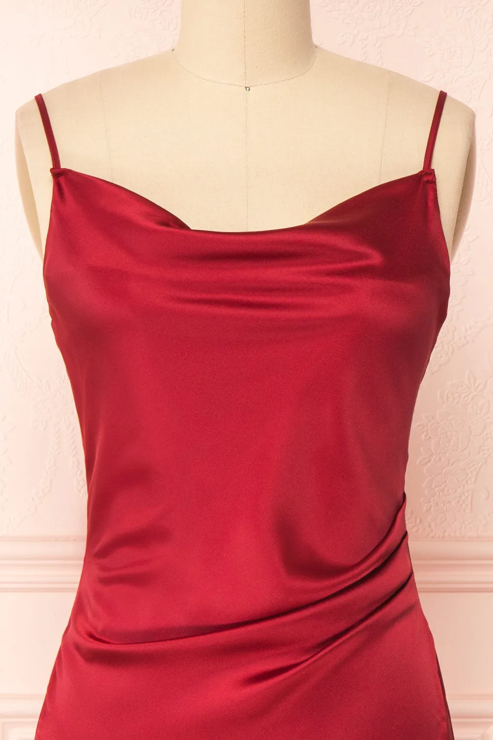 Chloe Wine | Cowl Neck Satin Slip Dress