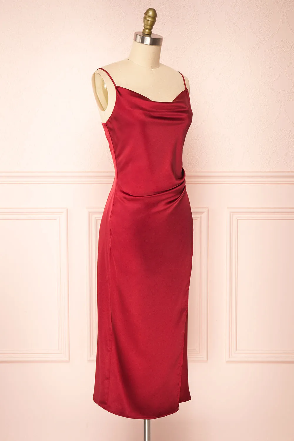 Chloe Wine | Cowl Neck Satin Slip Dress