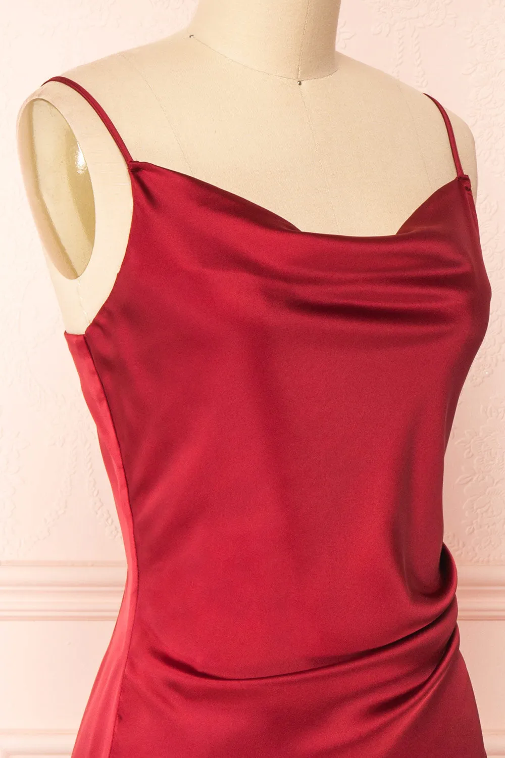 Chloe Wine | Cowl Neck Satin Slip Dress