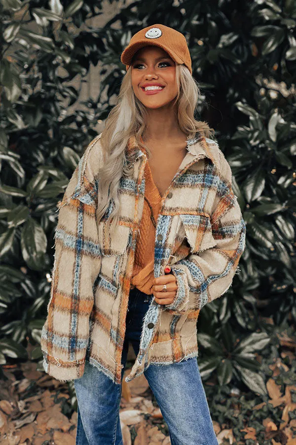 Cinnamon Brown Plaid Jacket in Iced Latte