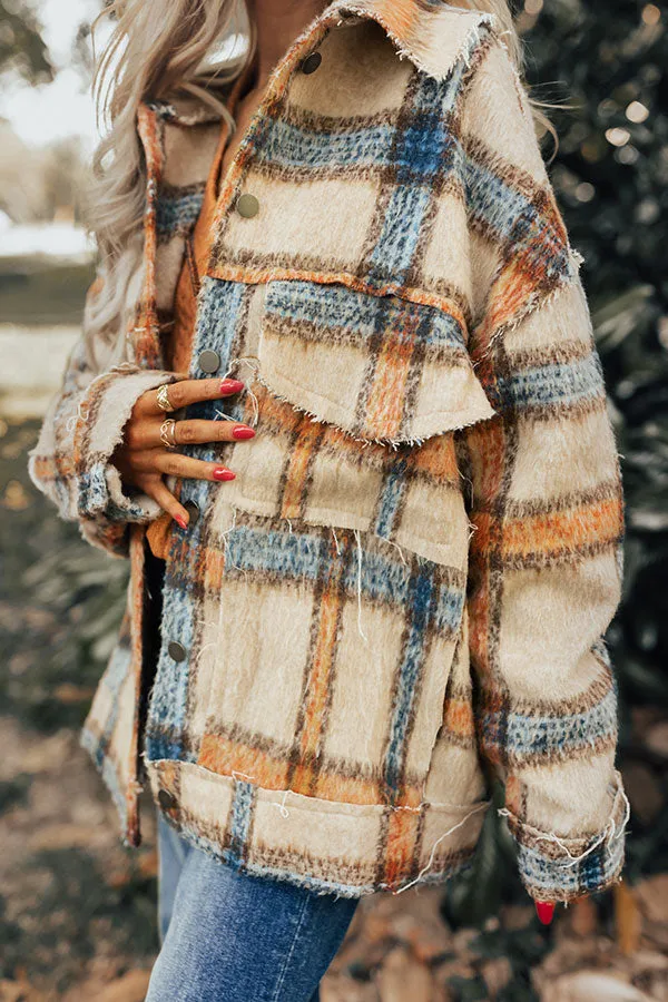 Cinnamon Brown Plaid Jacket in Iced Latte