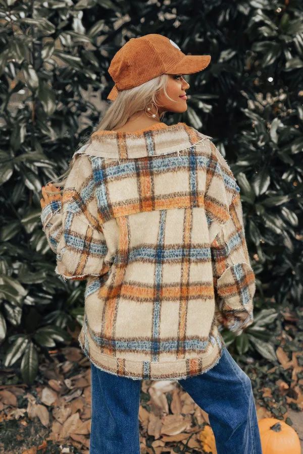 Cinnamon Brown Plaid Jacket in Iced Latte