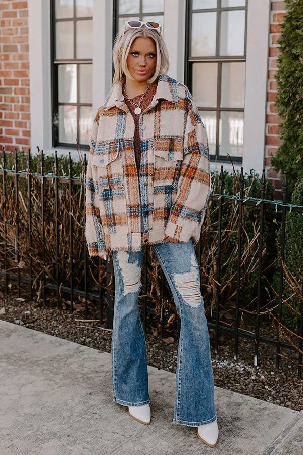 Cinnamon Brown Plaid Jacket in Iced Latte
