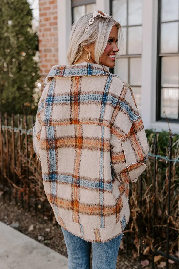 Cinnamon Brown Plaid Jacket in Iced Latte