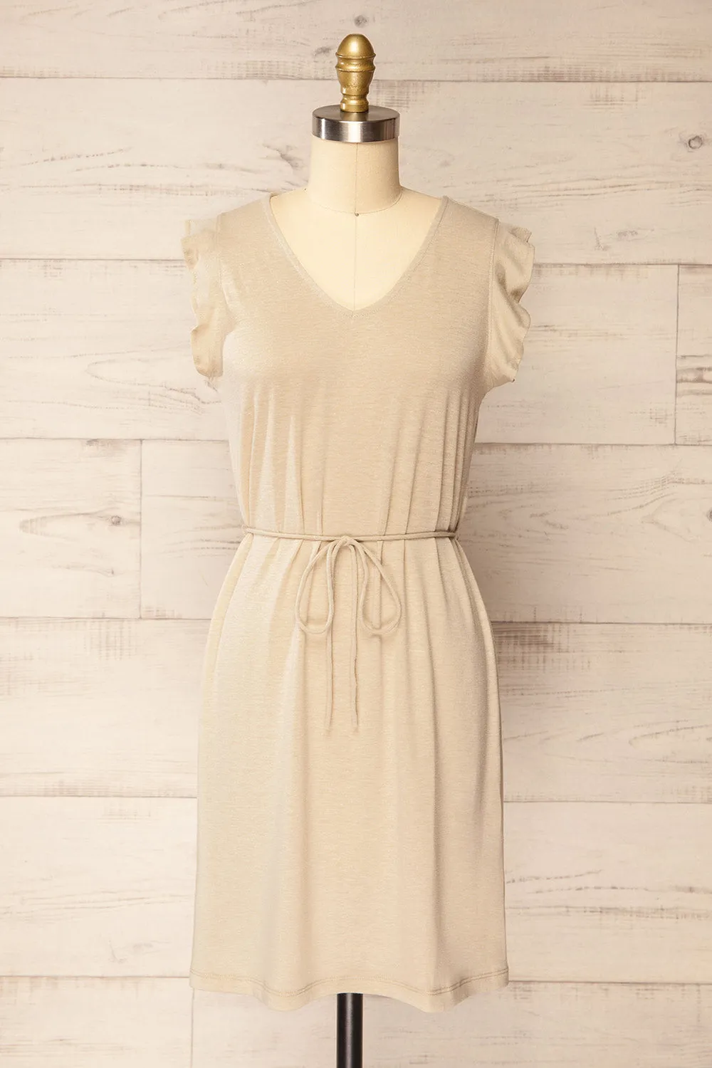 Clarice Beige | Short Sleeveless Dress