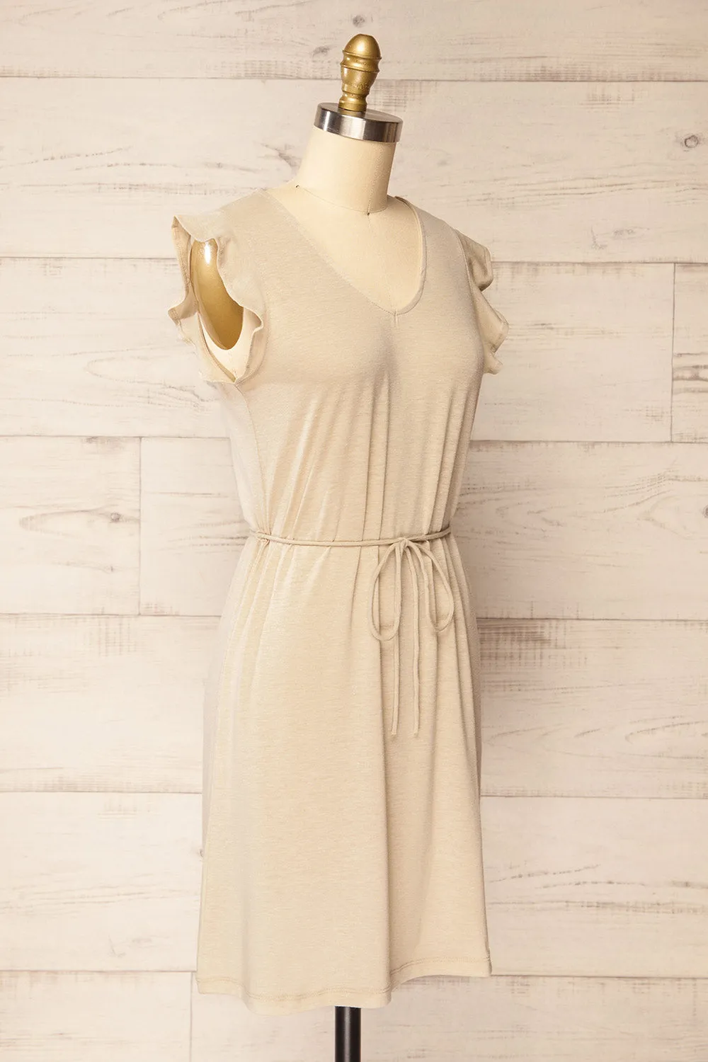 Clarice Beige | Short Sleeveless Dress