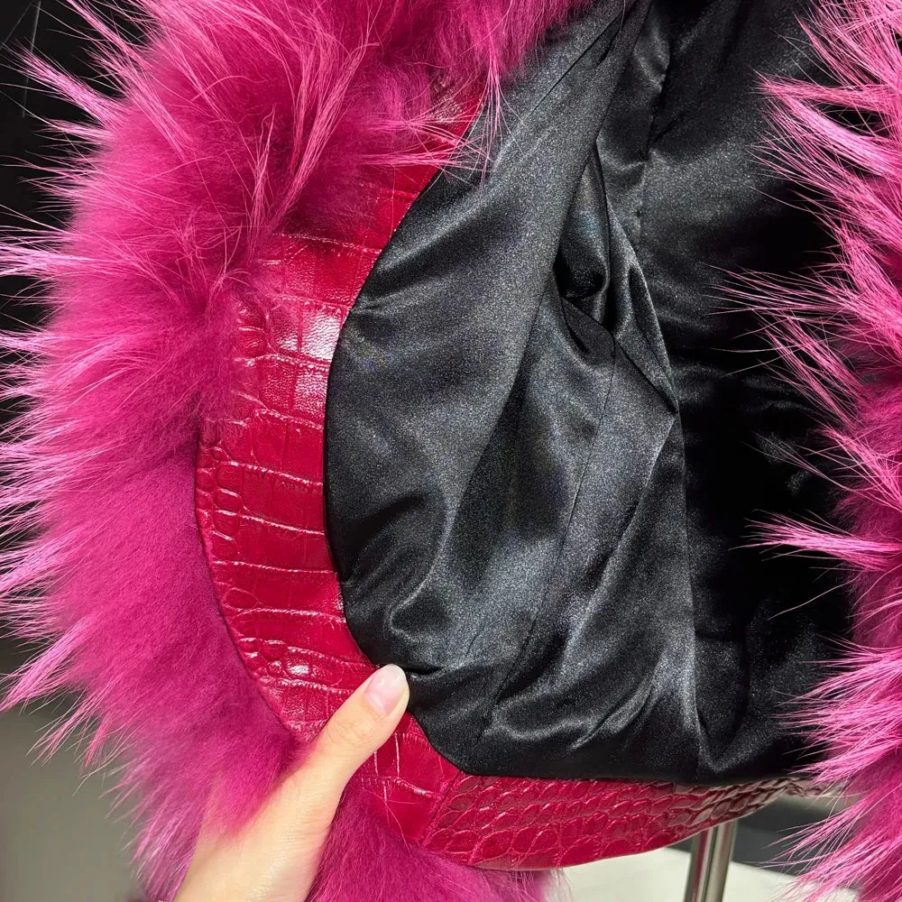 Couture Cropped Leather Jacket with Fox Fur