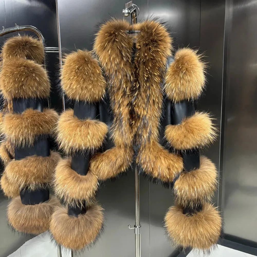 Couture Cropped Leather Jacket with Fox Fur