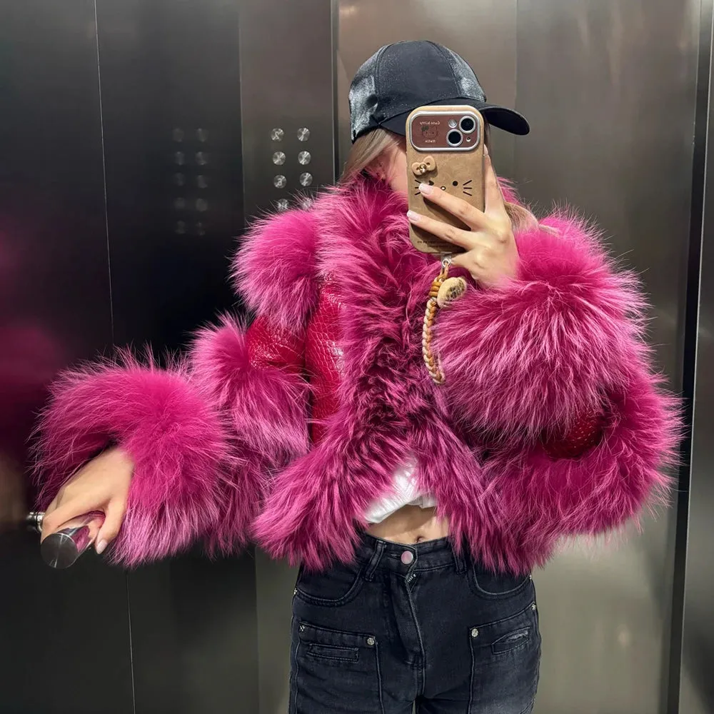 Couture Cropped Leather Jacket with Fox Fur