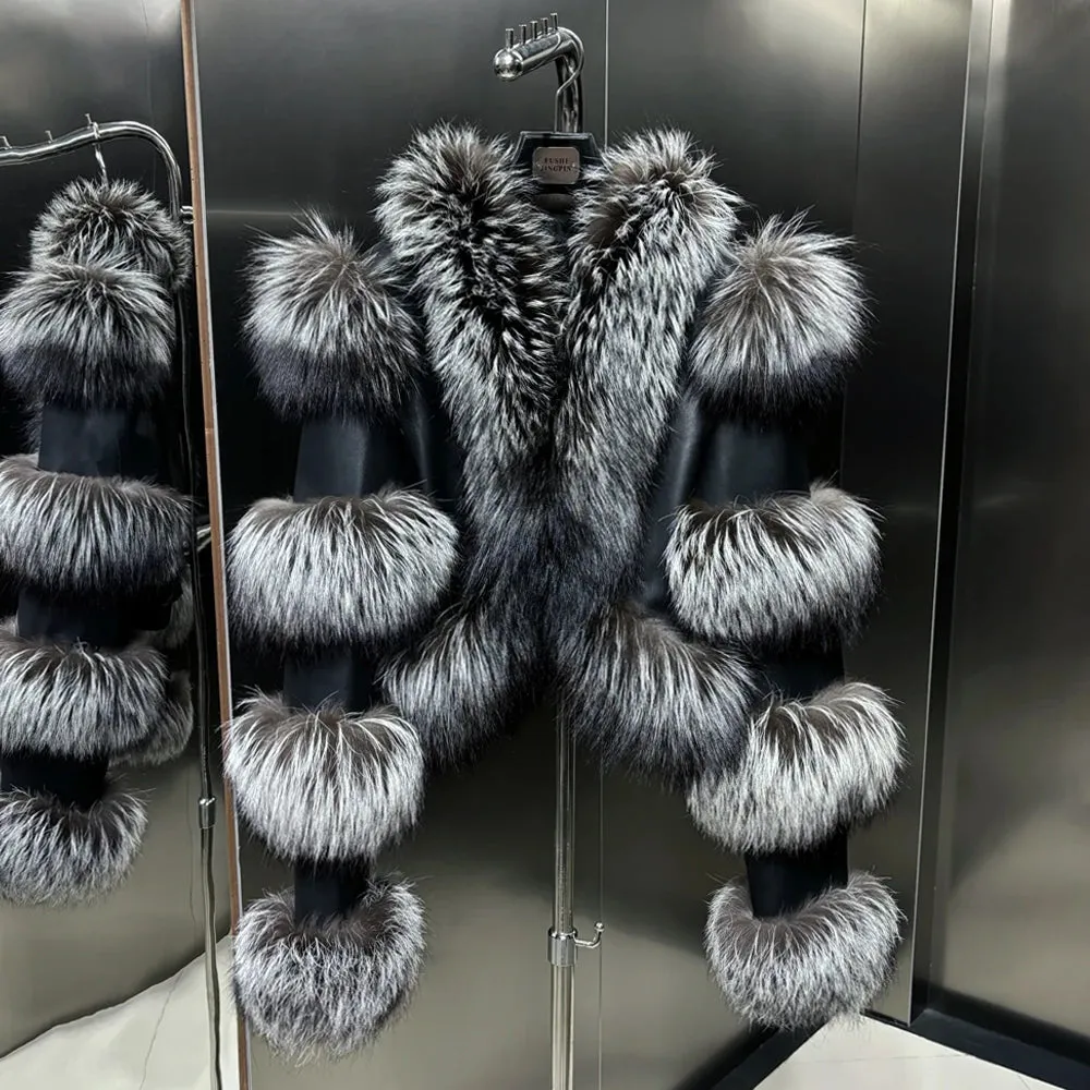 Couture Cropped Leather Jacket with Fox Fur