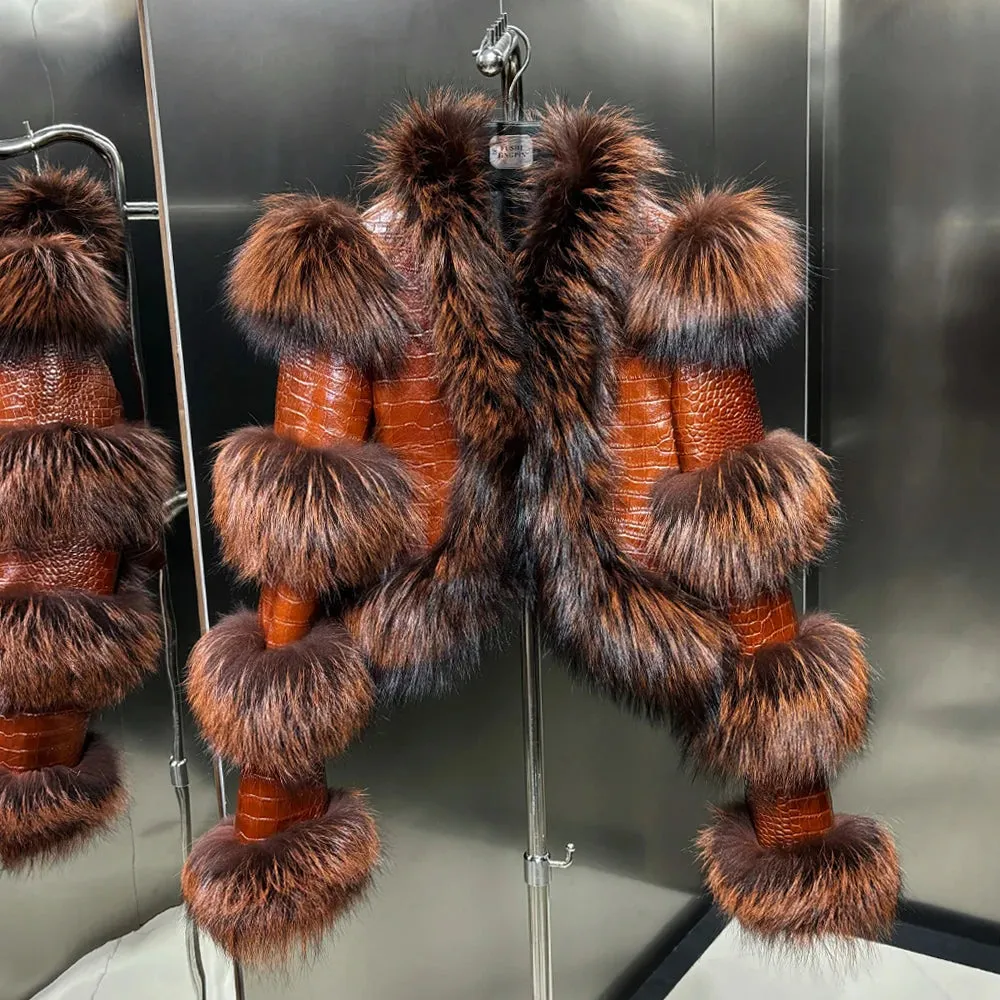 Couture Cropped Leather Jacket with Fox Fur