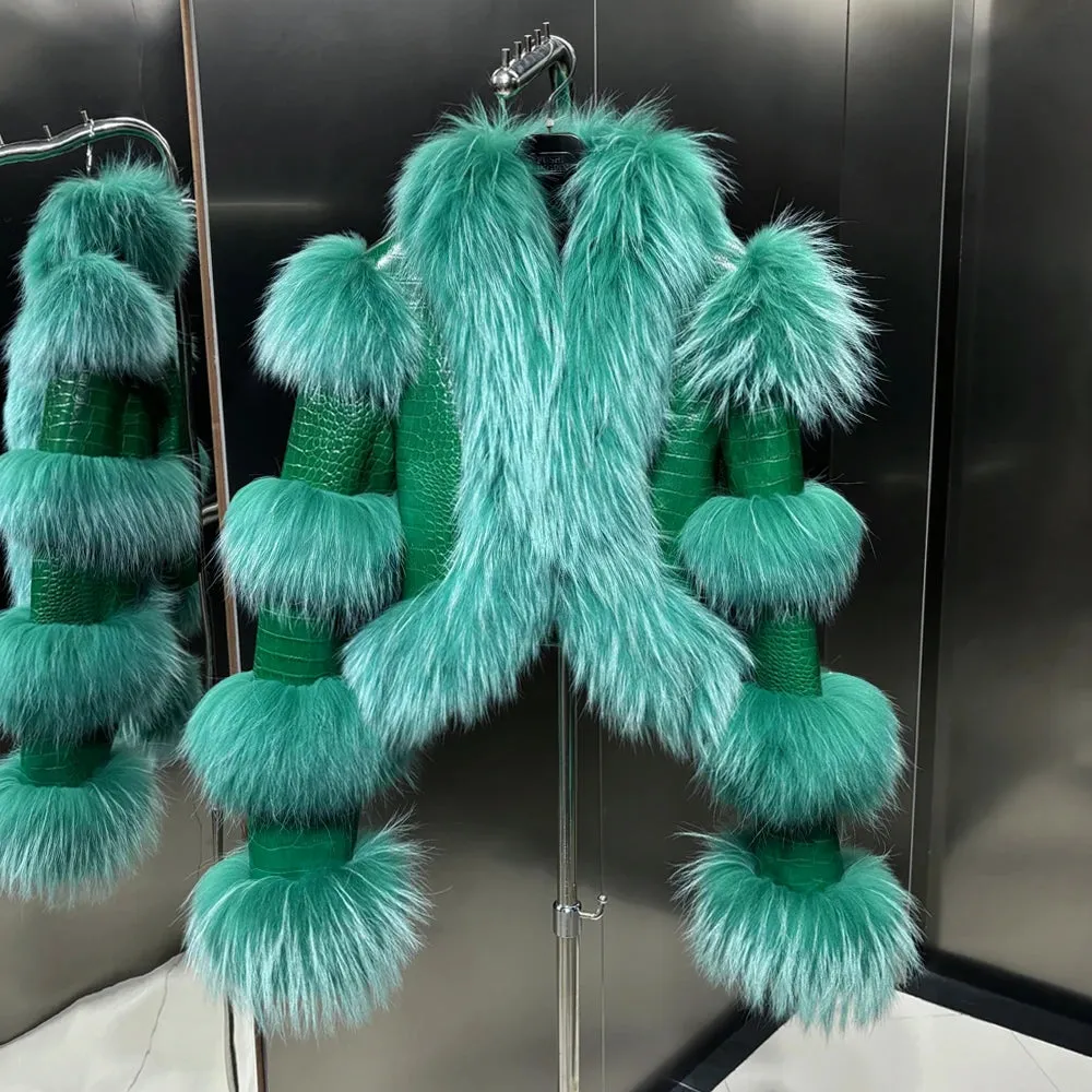 Couture Cropped Leather Jacket with Fox Fur