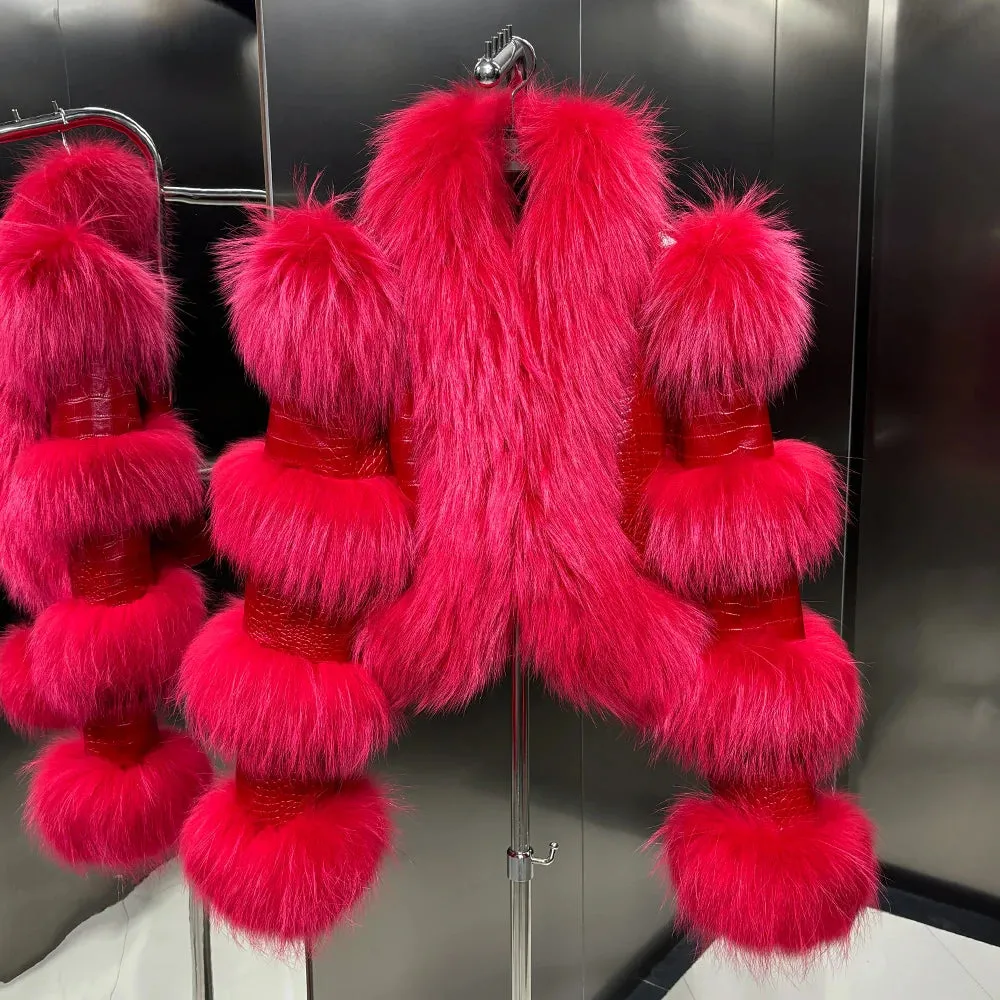 Couture Cropped Leather Jacket with Fox Fur