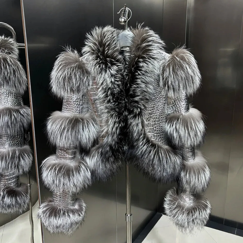 Couture Cropped Leather Jacket with Fox Fur