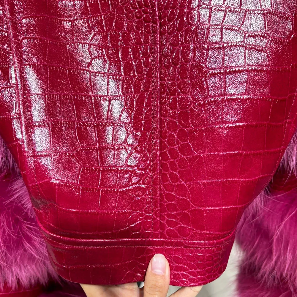 Couture Cropped Leather Jacket with Fox Fur