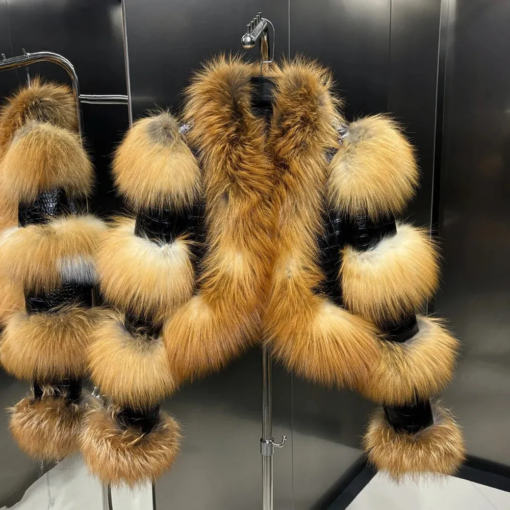 Couture Cropped Leather Jacket with Fox Fur