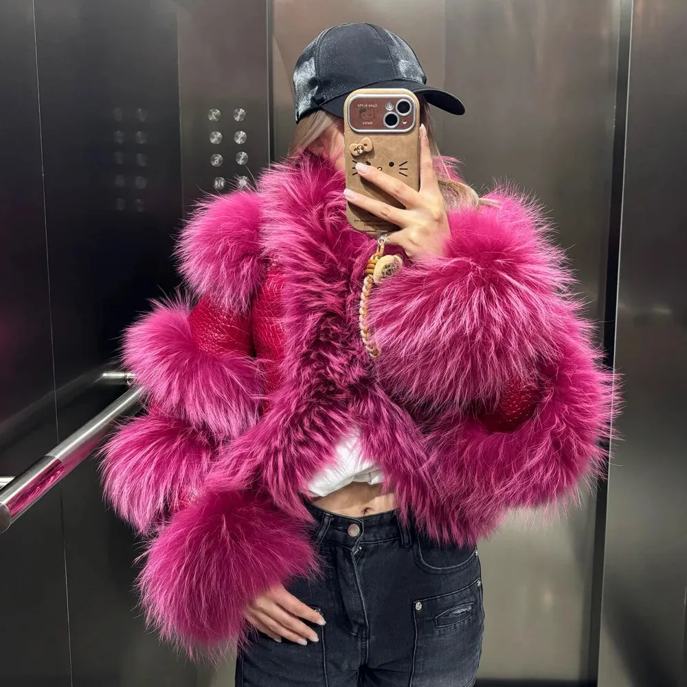 Couture Cropped Leather Jacket with Fox Fur