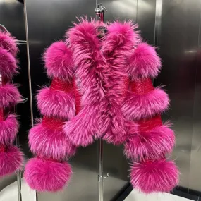 Couture Cropped Leather Jacket with Fox Fur