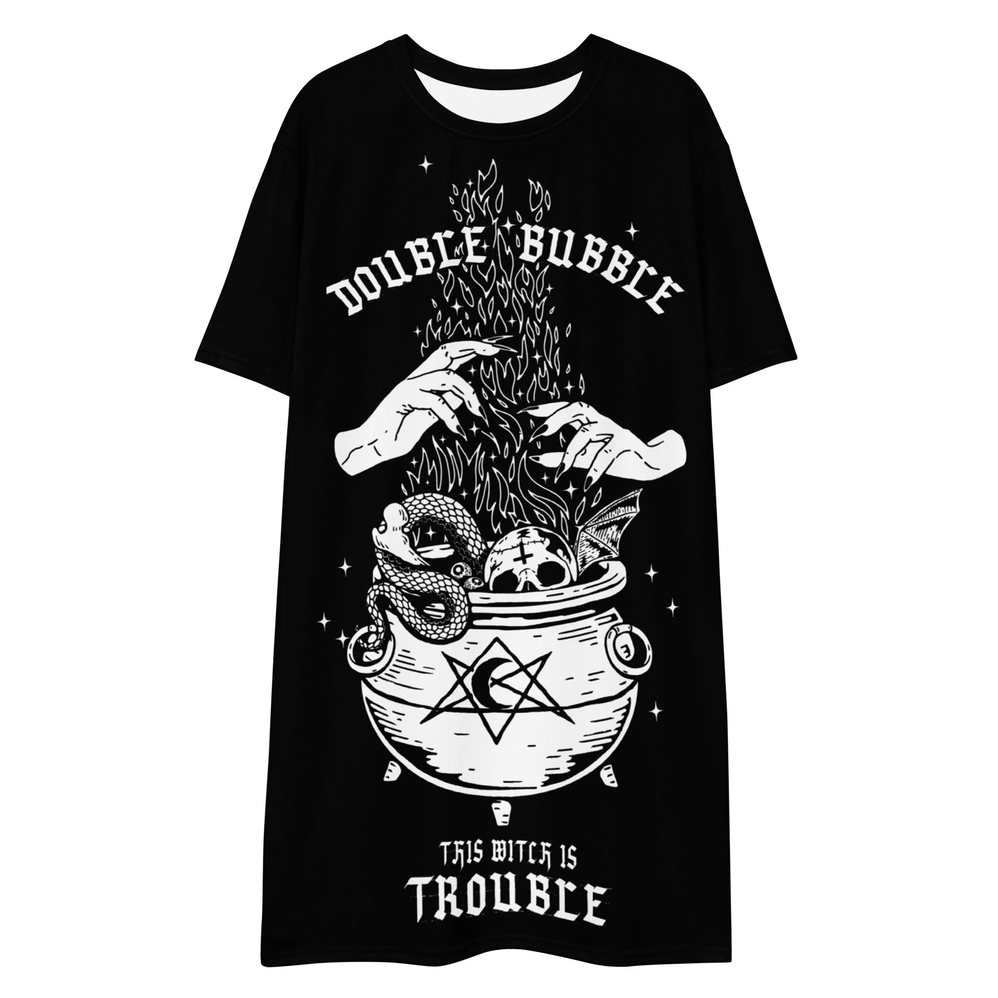 Double Bubble Tee Dress - Witchy Alt Style T-shirt Dress Occult Fashion Alternative Goth Dark Academia Dress