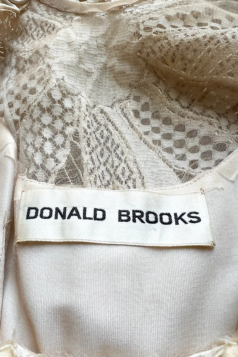 Extraordinary 1960s Donald Brooks Couture Ivory Net Lace & Silk Cord Babydoll Dress