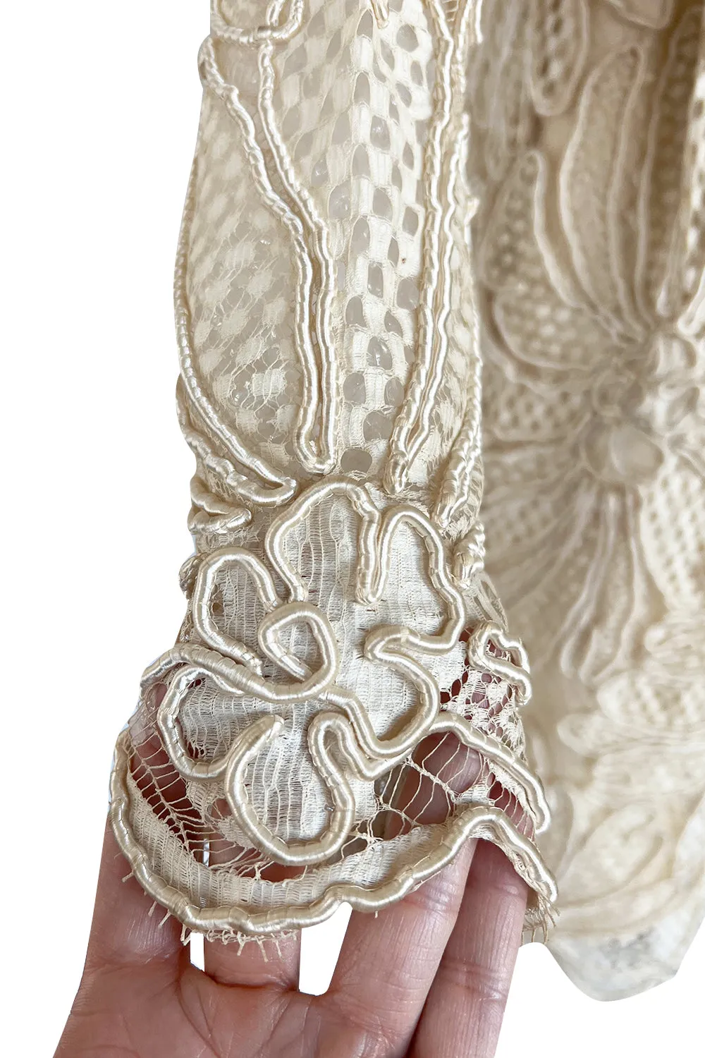 Extraordinary 1960s Donald Brooks Couture Ivory Net Lace & Silk Cord Babydoll Dress