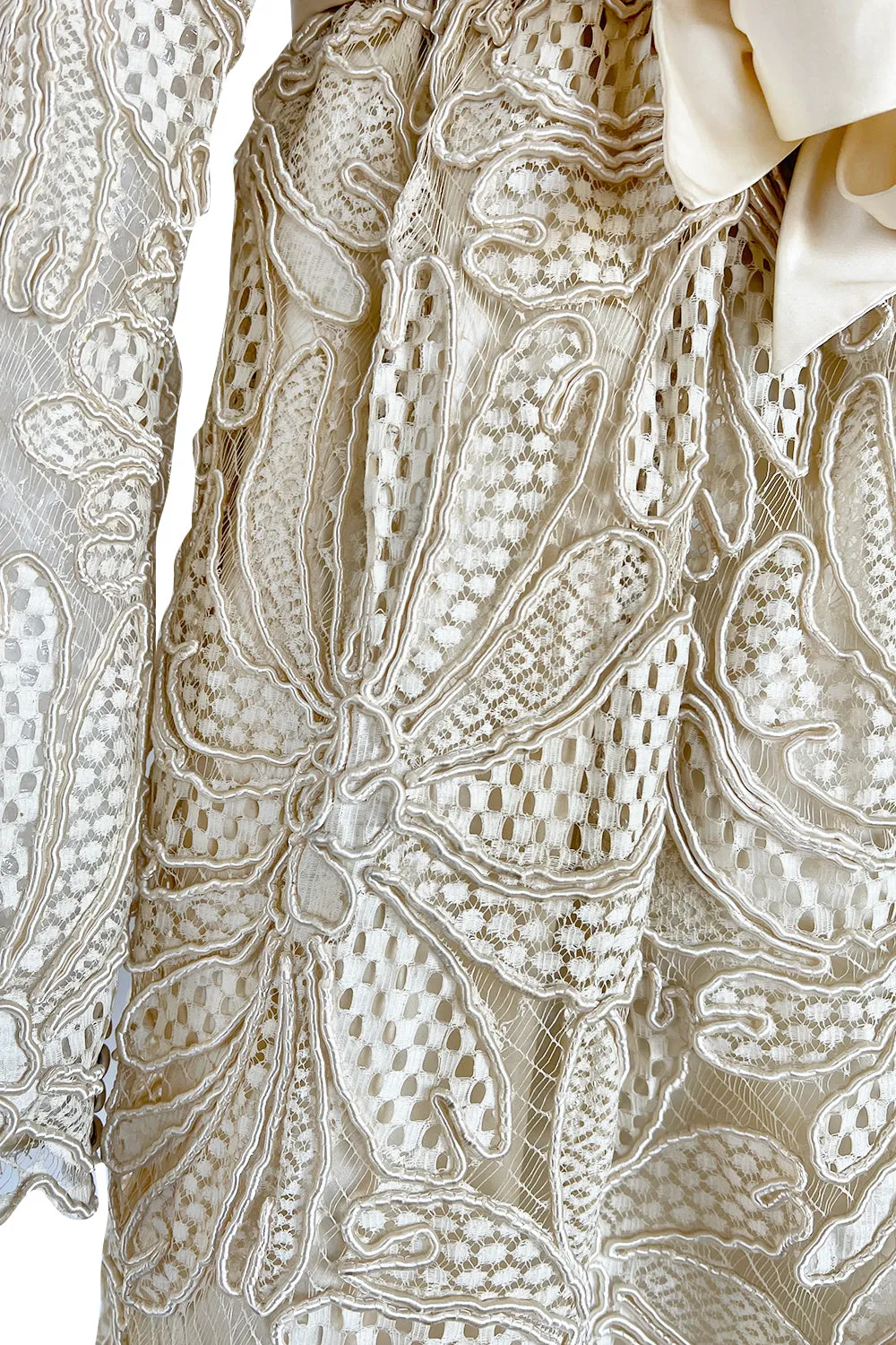 Extraordinary 1960s Donald Brooks Couture Ivory Net Lace & Silk Cord Babydoll Dress